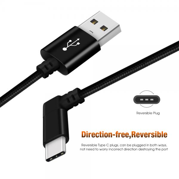 Picture of USB2.0 Type-C cable 90 degree bend Nylon（black）